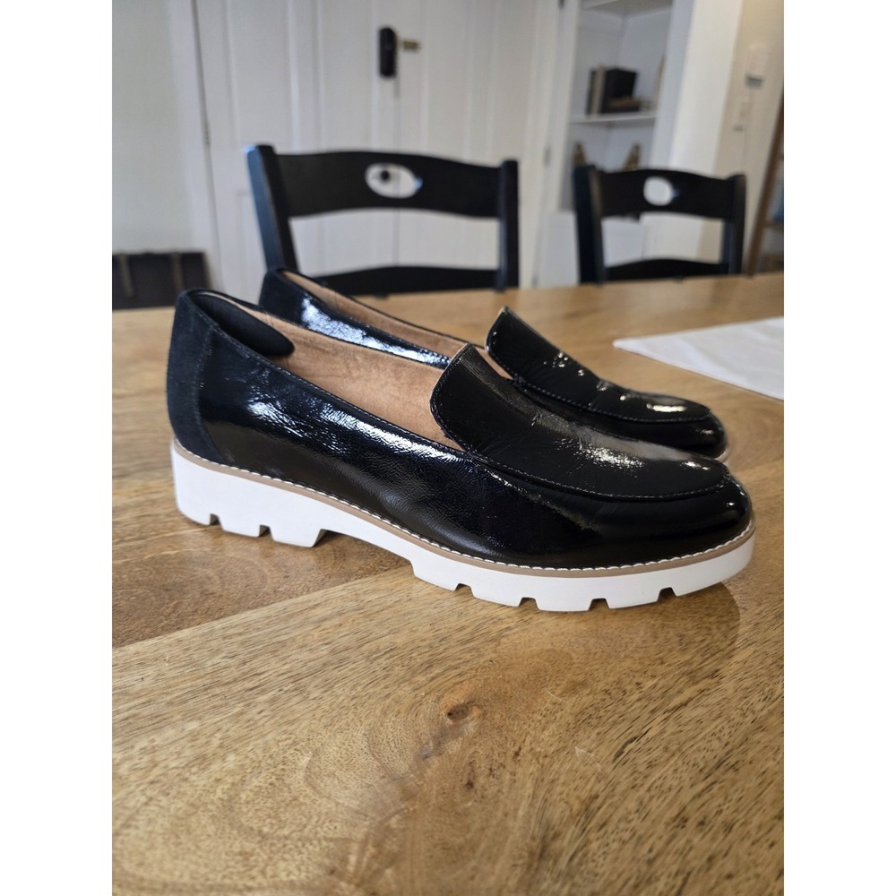 Vionic KENSLEY Black Crinkled Patent Leather Almond Toe Slip On Loafers Size 9